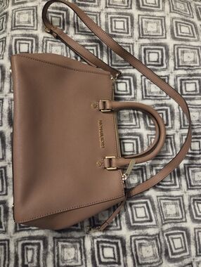 Michael Kors Saffiano Leather Satchel in Mauve Brown with Gold Hardware
